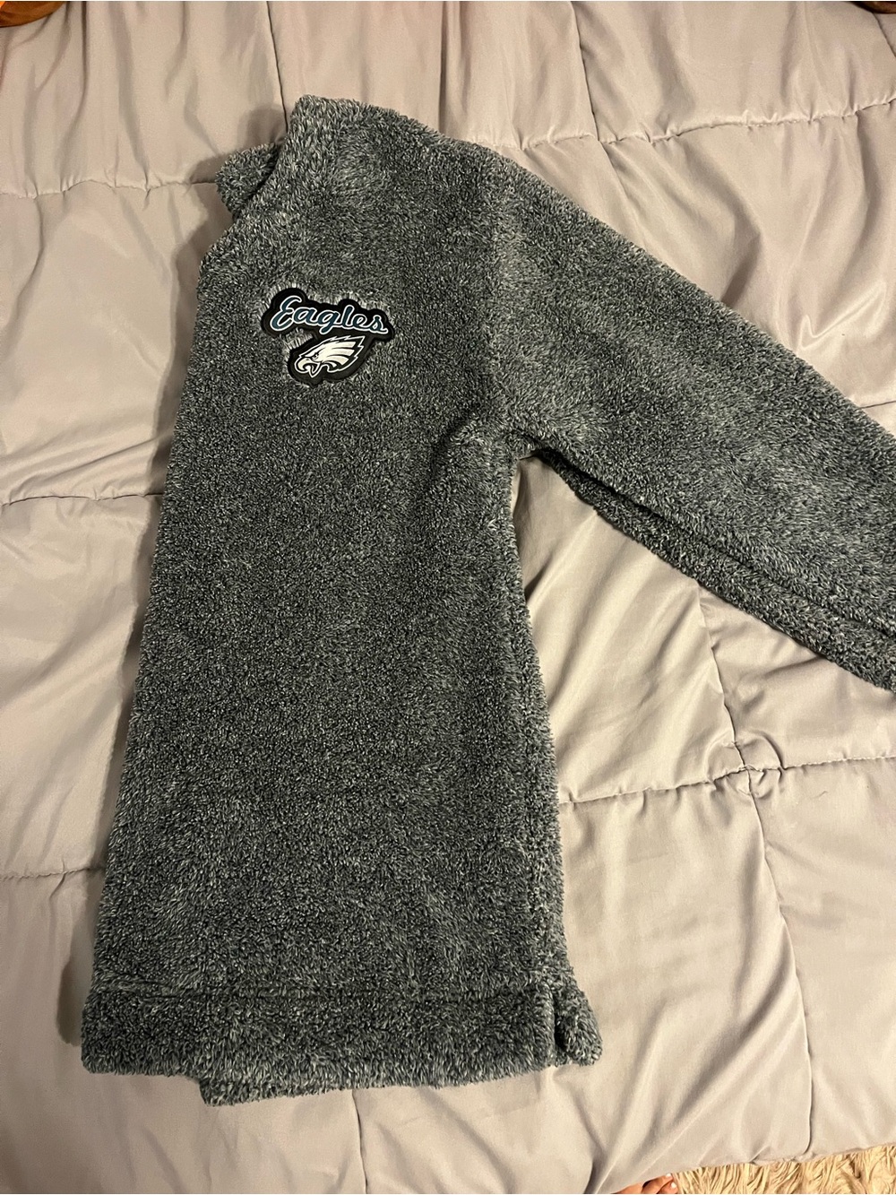 Women's Gray Plush Cowl Sweater with Eagles Patch